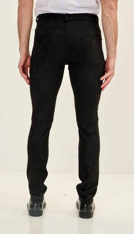 Men's Slim Tapered Microsuede Pants - Black - Ron Tomson