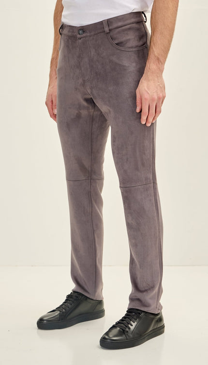 Men's Slim Tapered Microsuede Pants - Grey - Ron Tomson