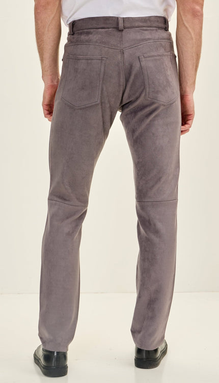 Men's Slim Tapered Microsuede Pants - Grey - Ron Tomson