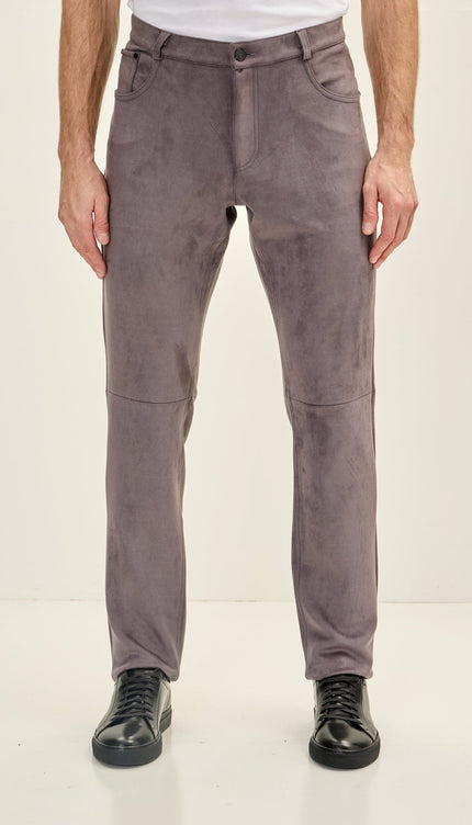 Men's Slim Tapered Microsuede Pants - Grey - Ron Tomson