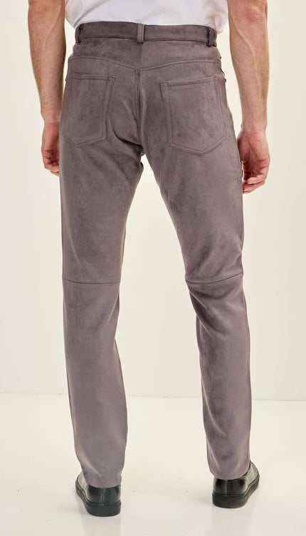 Men's Slim Tapered Microsuede Pants - Grey - Ron Tomson