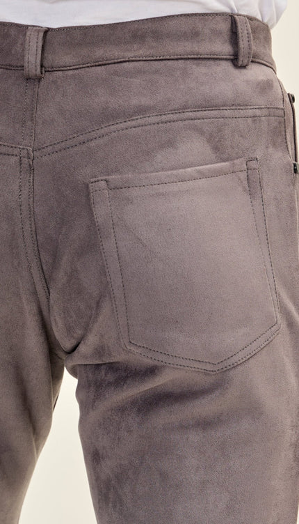 Men's Slim Tapered Microsuede Pants - Grey - Ron Tomson