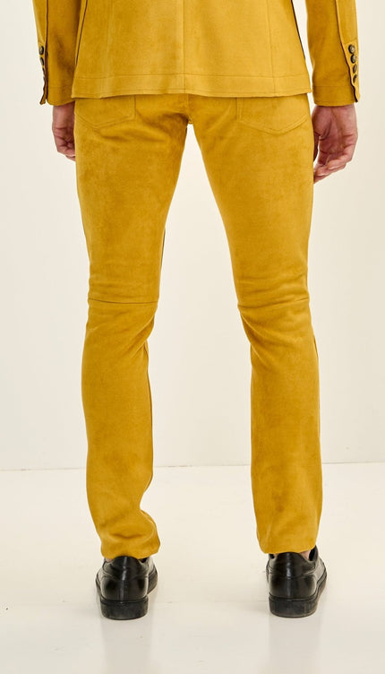 Men's Slim Tapered Microsuede Pants - Mustard - Ron Tomson