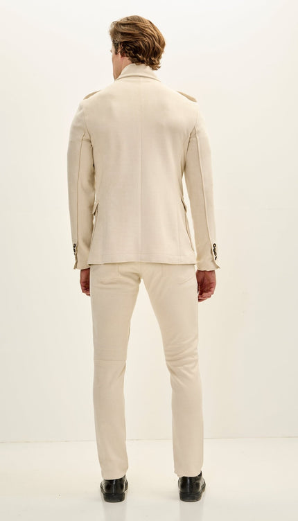 Men's Slim Tapered Microsuede Pants - Off White - Ron Tomson