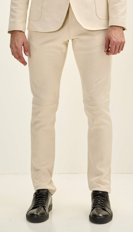 Men's Slim Tapered Microsuede Pants - Off White - Ron Tomson