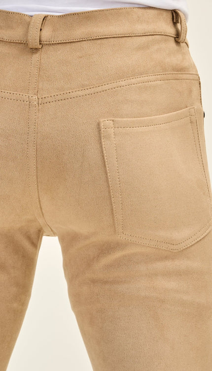 Men's Slim Tapered Microsuede Pants - Stone - Ron Tomson