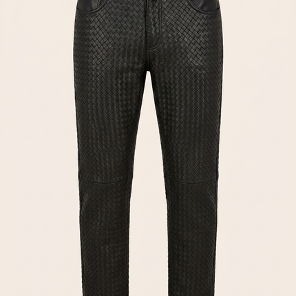 Men's Woven Leather Pants - Black - Ron Tomson