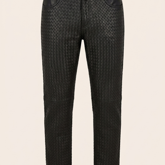 Men's Woven Leather Pants - Black - Ron Tomson
