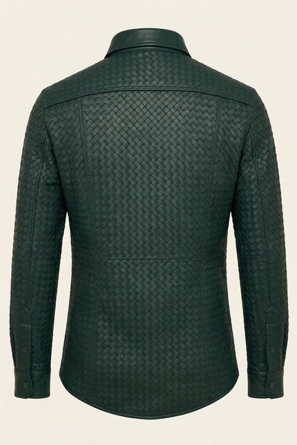 Men's Woven Leather Shirt - Green - Back