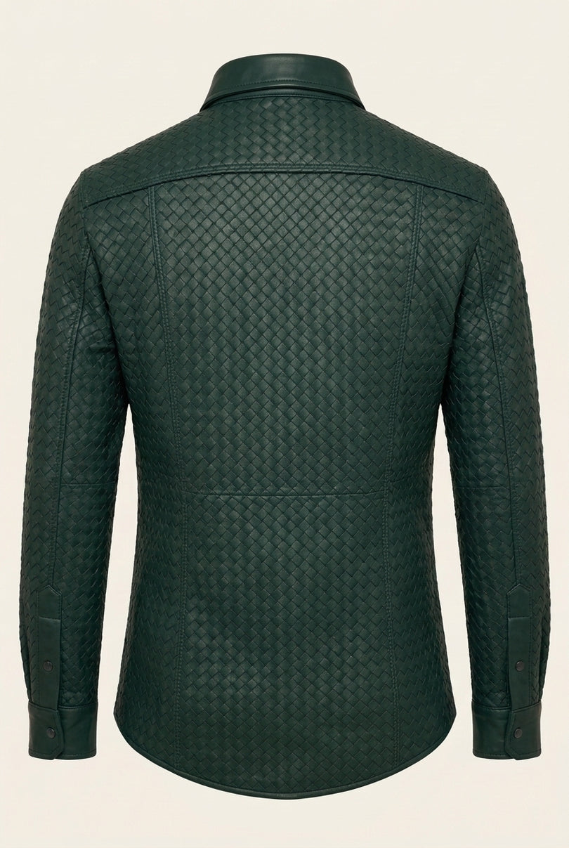 Men's Woven Leather Shirt - Green - Back