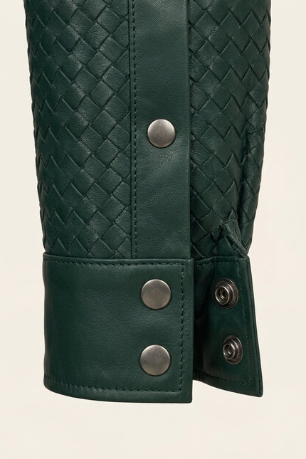 Men's Woven Leather Shirt - Green - Detail