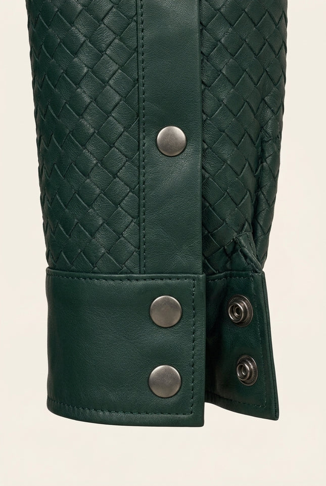 Men's Woven Leather Shirt - Green - Detail
