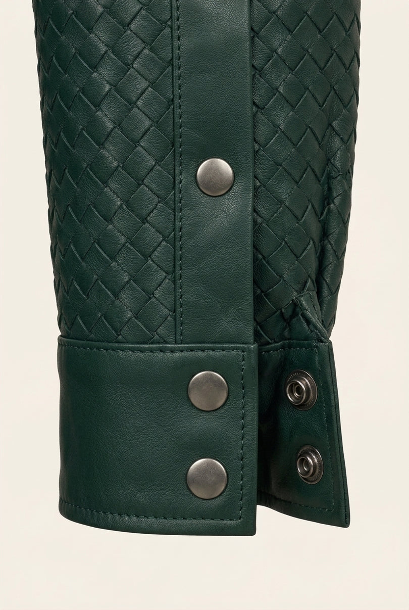 Men's Woven Leather Shirt - Green - Detail