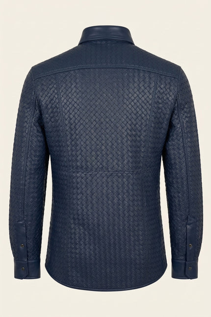 Men's Woven Leather Shirt - Navy - Back