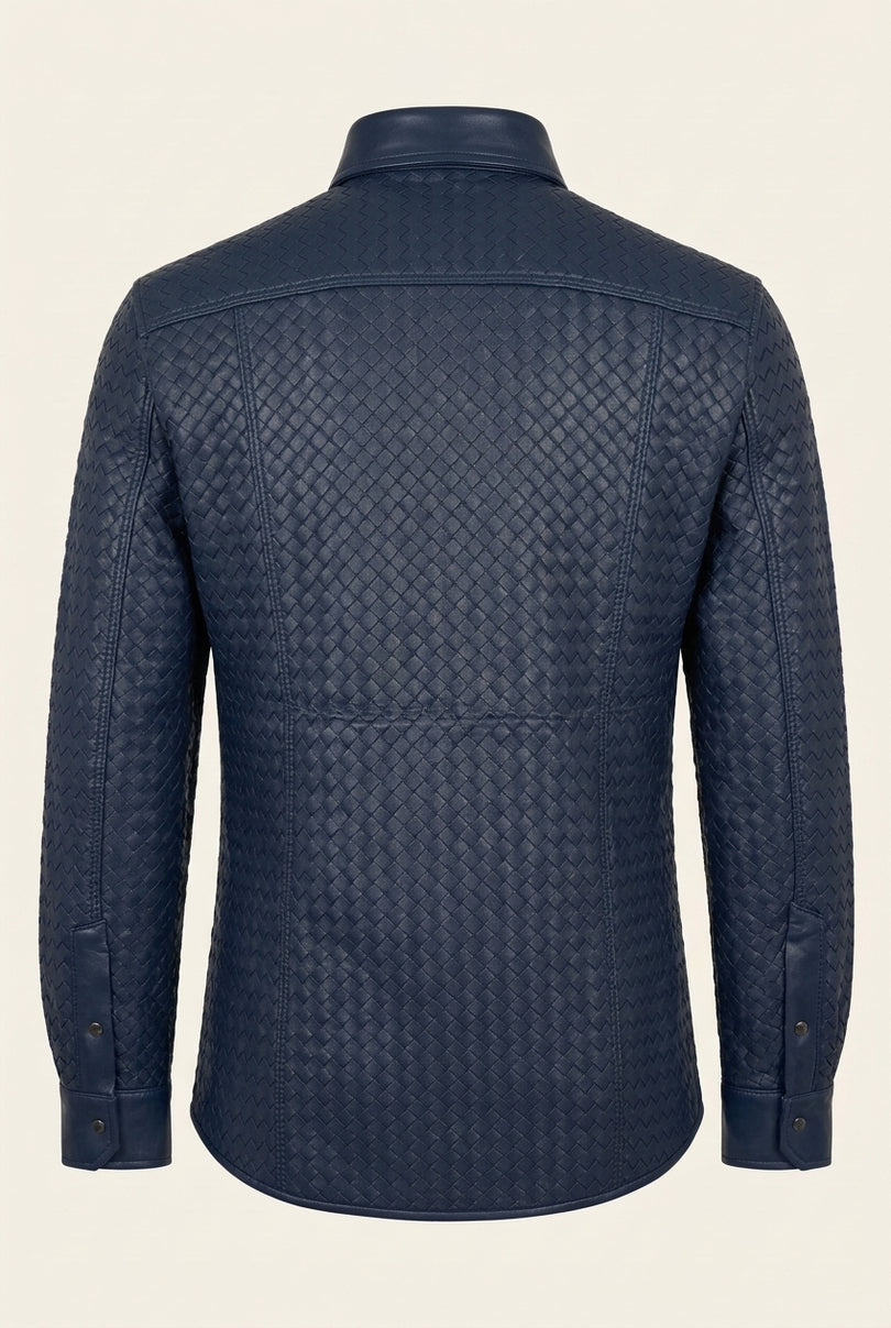 Men's Woven Leather Shirt - Navy - Back