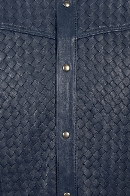 Men's Woven Leather Shirt - Navy - Detail