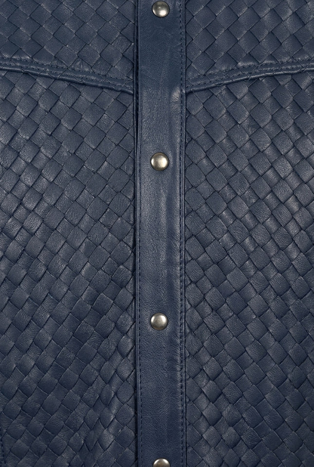 Men's Woven Leather Shirt - Navy - Detail