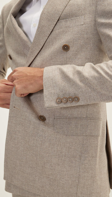 Merino Wool Double Breasted Suit - Beige - Ron Tomson