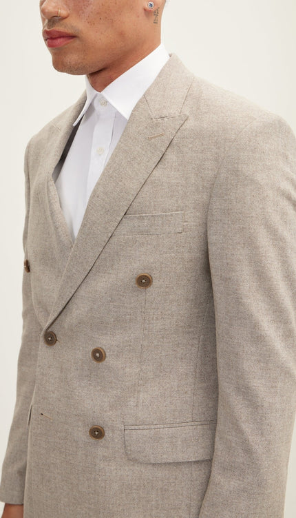 Merino Wool Double Breasted Suit - Beige - Ron Tomson