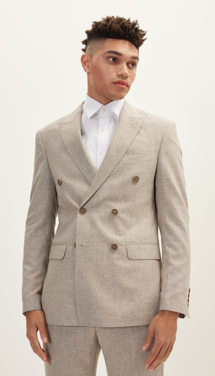 Merino Wool Double Breasted Suit - Beige - Ron Tomson