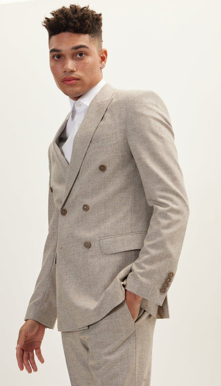 Merino Wool Double Breasted Suit - Beige - Ron Tomson