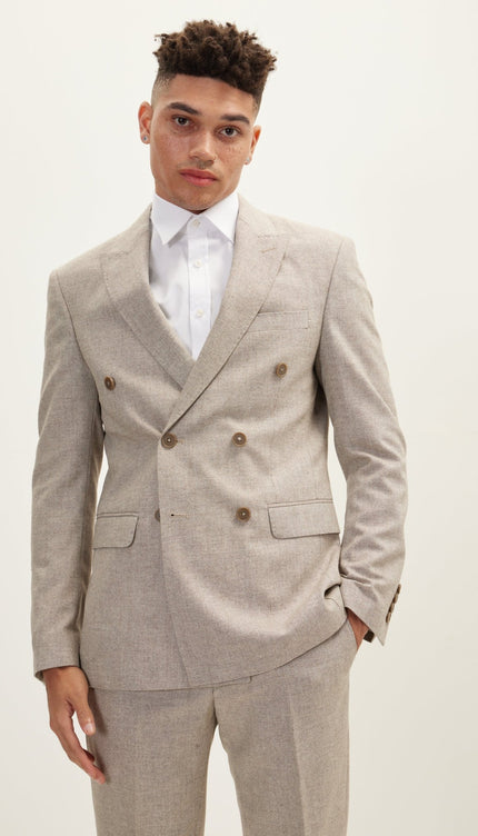 Merino Wool Double Breasted Suit - Beige - Ron Tomson