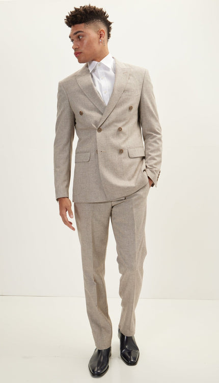 Merino Wool Double Breasted Suit - Beige - Ron Tomson