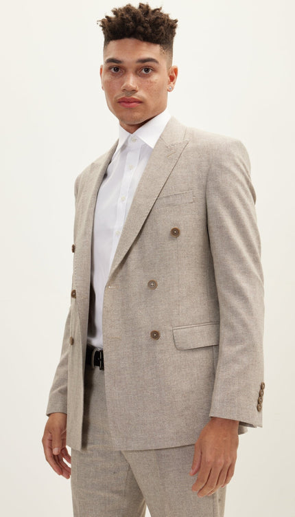 Merino Wool Double Breasted Suit - Beige - Ron Tomson