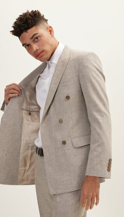 Merino Wool Double Breasted Suit - Beige - Ron Tomson