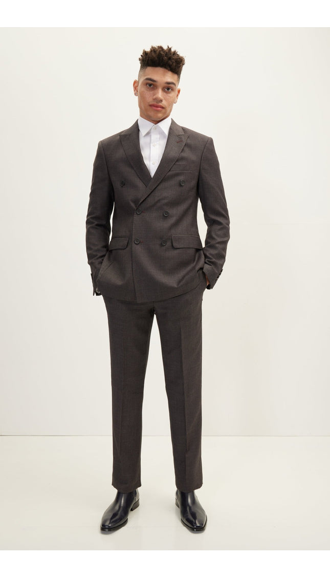 Merino Wool Double Breasted Suit - Burgundy Polka Dot - Ron Tomson