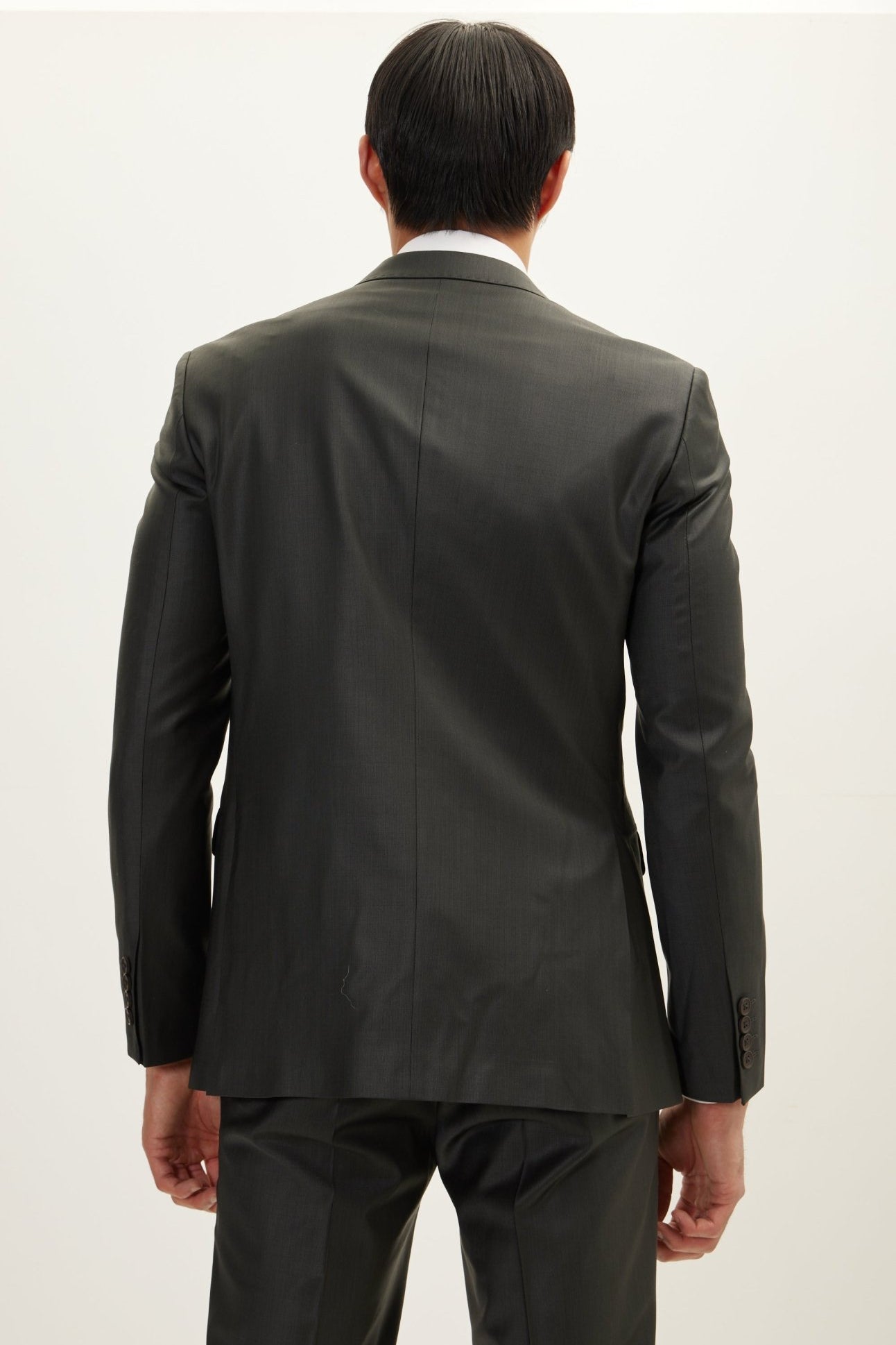 Merino Wool Double Breasted Suit - Charcoal - Ron Tomson