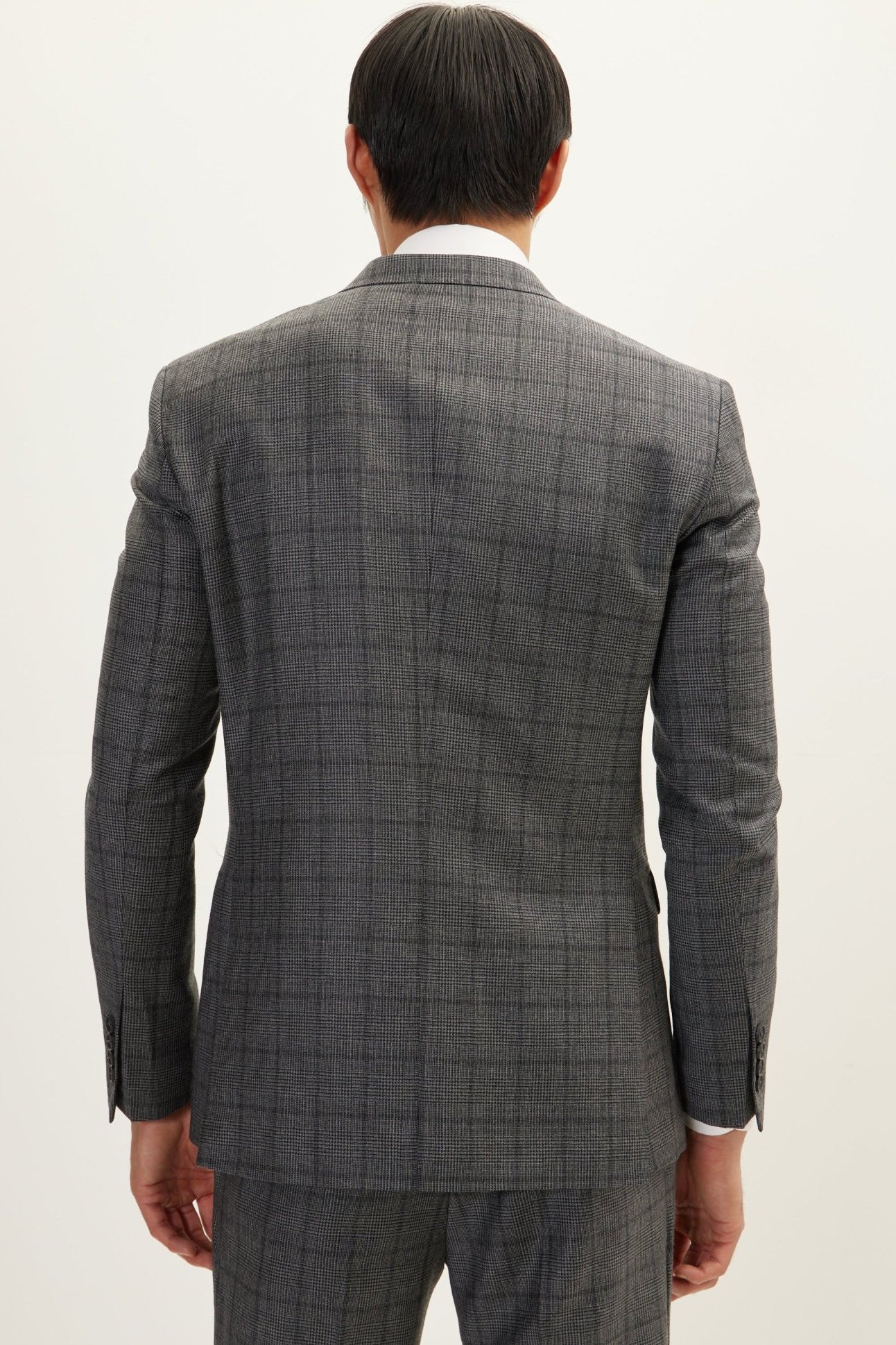 Merino Wool Double Breasted Suit - Charcoal Plaid - Ron Tomson