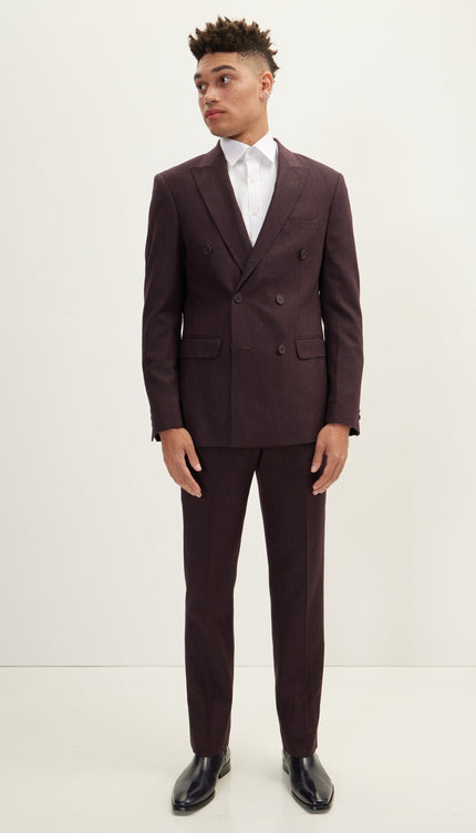 Merino Wool Double Breasted Suit - Dark Burgundy - Ron Tomson