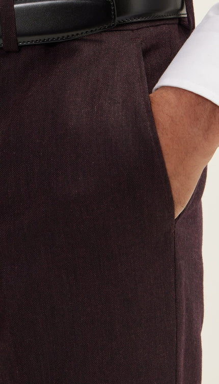 Merino Wool Double Breasted Suit - Dark Burgundy - Ron Tomson