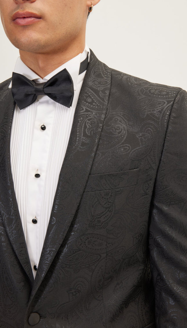 Metalic Paisley Shawl Tuxedo Jacket - Black - Ron Tomson