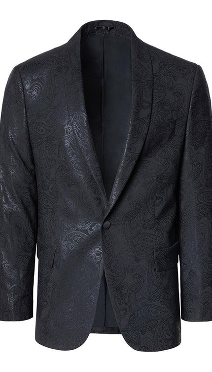 Metalic Paisley Shawl Tuxedo Jacket - Black - Ron Tomson