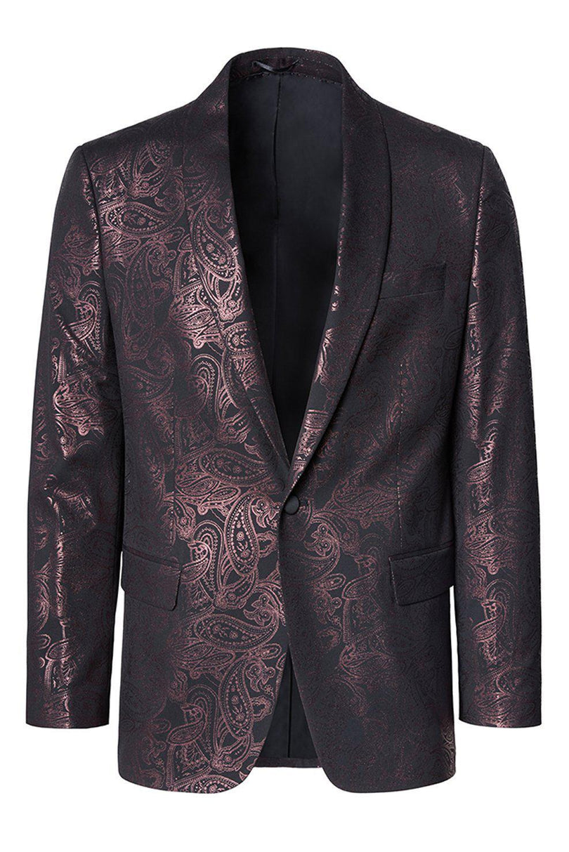 Metalic Paisley Shawl Tuxedo Jacket - Burgundy - Ron Tomson