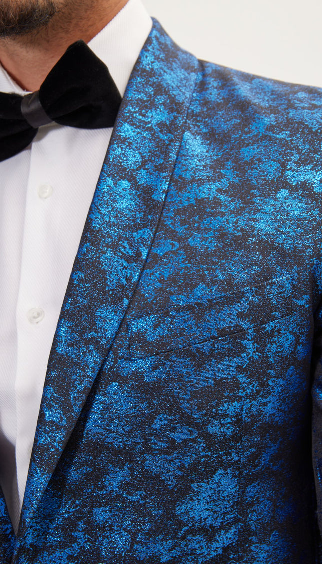 Metallic Foil Shimmer Tuxedo Jacket - Cobalt Blue - Ron Tomson