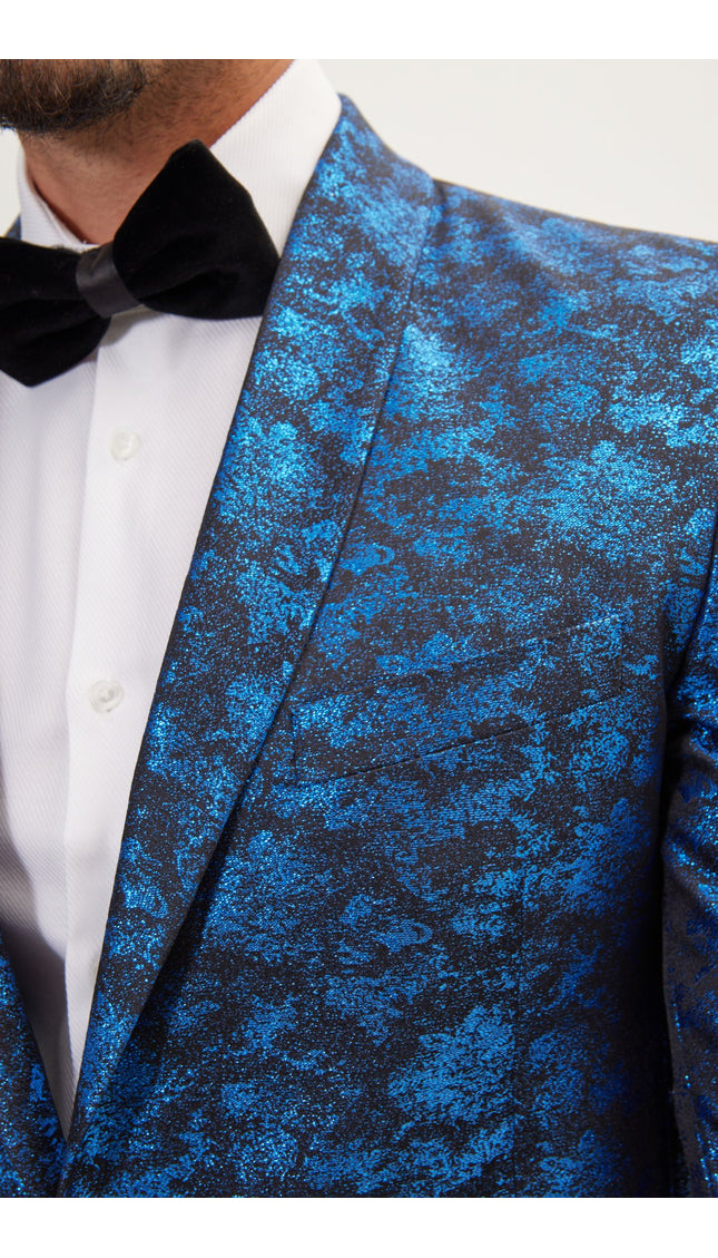 Metallic Foil Shimmer Tuxedo Jacket - Cobalt Blue - Ron Tomson