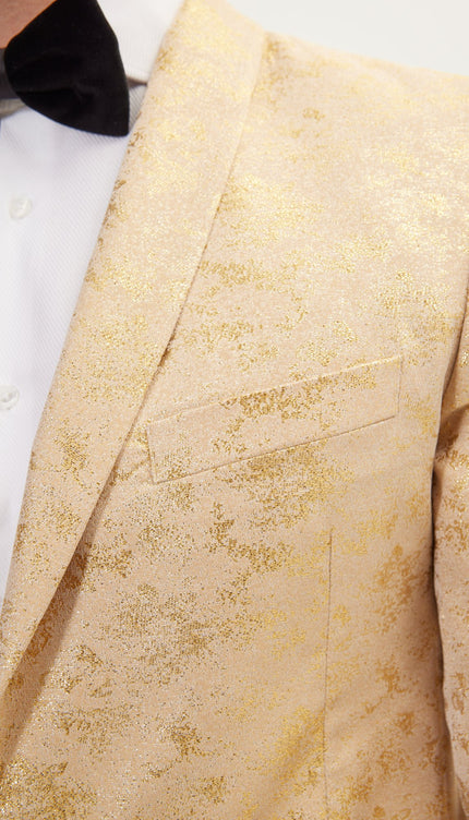 Metallic Foil Shimmer Tuxedo Jacket - Nude Gold - Ron Tomson