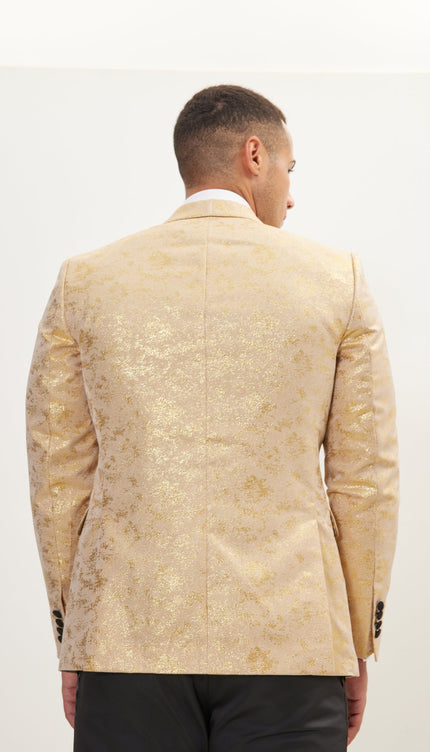 Metallic Foil Shimmer Tuxedo Jacket - Nude Gold - Ron Tomson