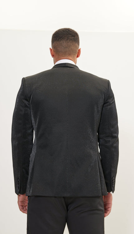 Metallic Sparkle Shawl Lapel Tuxedo Jacket - Black - Ron Tomson