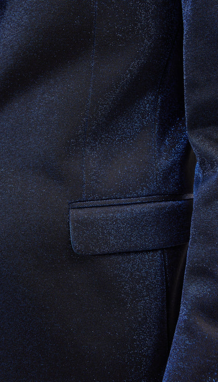 Metallic Sparkle Shawl Lapel Tuxedo Jacket - Electric Blue - Ron Tomson