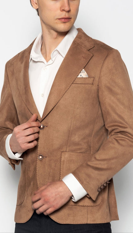 Microfiber Lightweight Notch Lapel Blazer - Beige - Ron Tomson