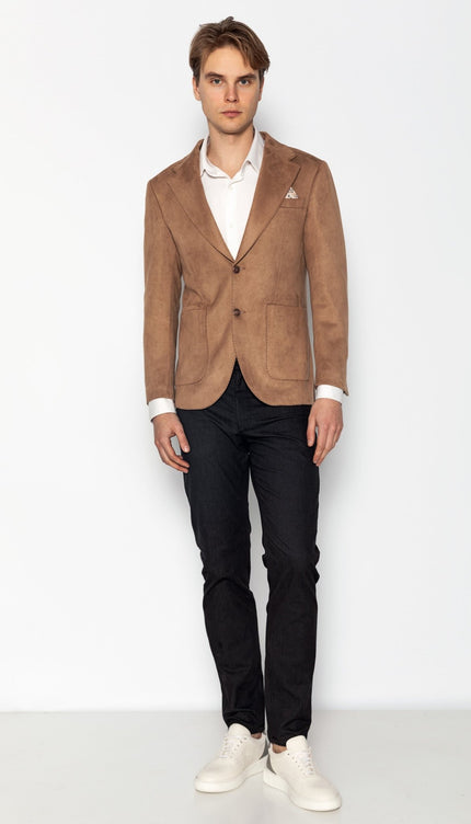 Microfiber Lightweight Notch Lapel Blazer - Beige - Ron Tomson