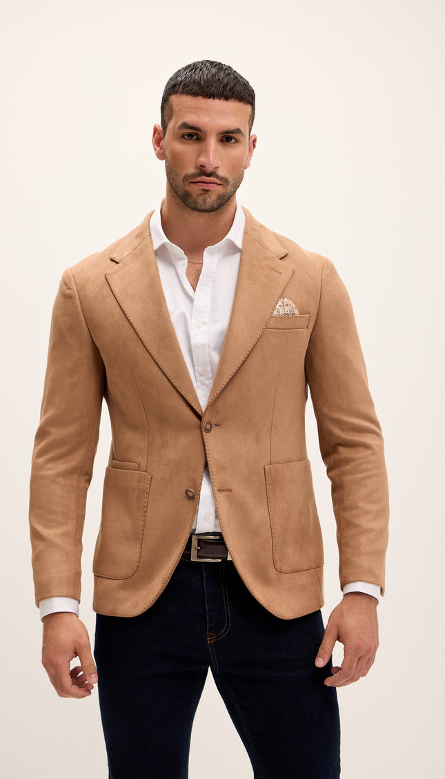 Microfiber Lightweight Notch Lapel Blazer - Beige - Ron Tomson