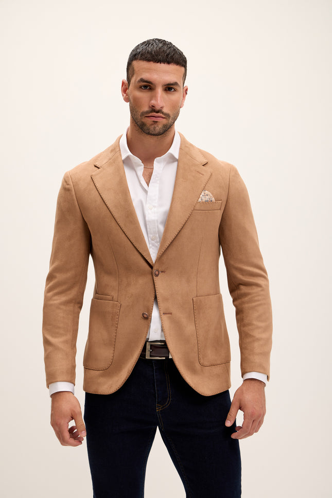 Microfiber Lightweight Notch Lapel Blazer - Beige - Ron Tomson