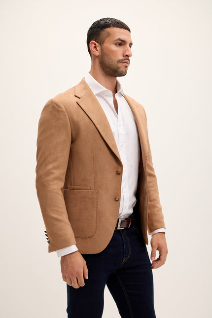 Microfiber Lightweight Notch Lapel Blazer - Beige - Ron Tomson