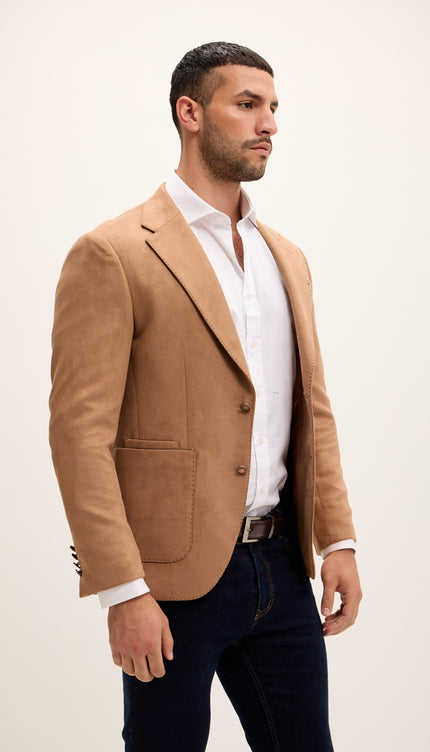 Microfiber Lightweight Notch Lapel Blazer - Beige - Ron Tomson