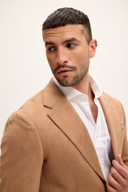 Microfiber Lightweight Notch Lapel Blazer - Beige - Ron Tomson